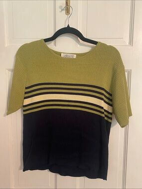 Casual Corner Olive & navy Ribbed Knit Top